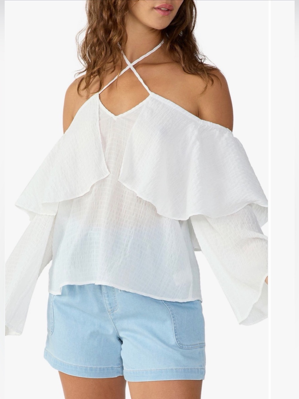 Sanctuary "Social Distance" Off-The-Shoulder Ruffle Top White CB2254BY5